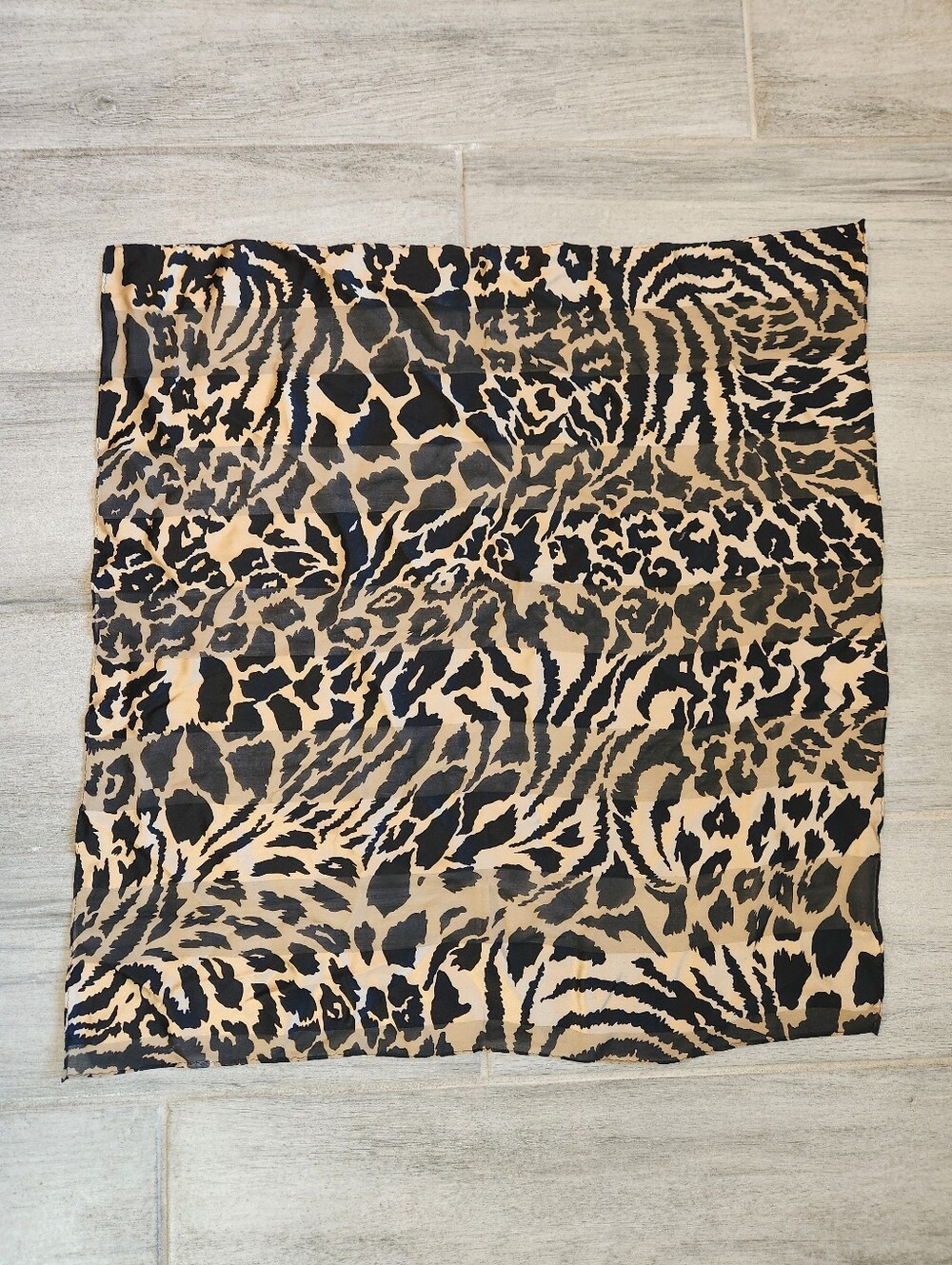 Leopard Print Mini Carre Scarf Striped Black Tan Striped Animal Cheetah Mobwife